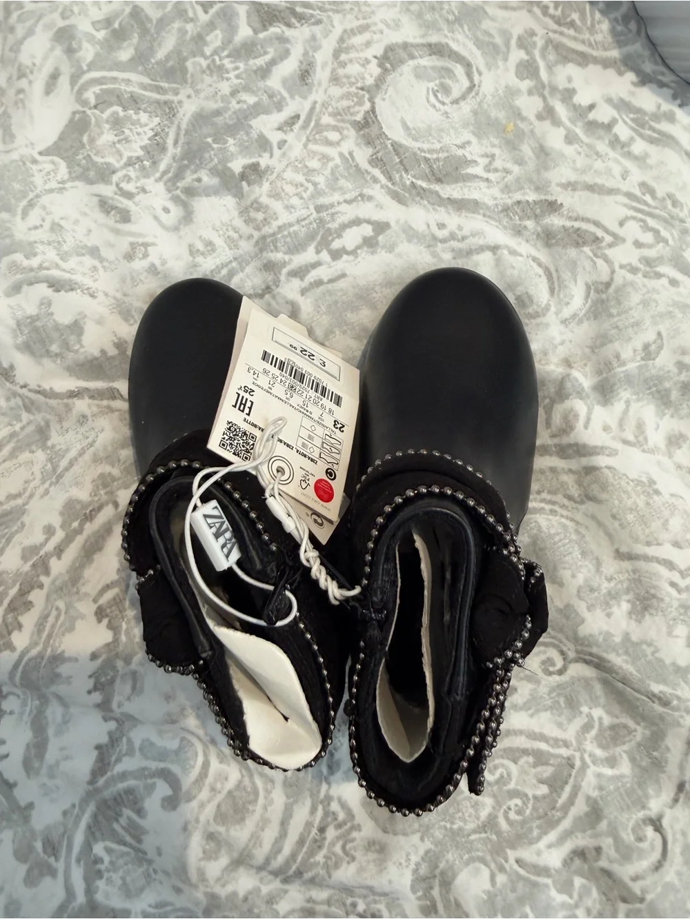 Zara Black Girls Bow Ankle Boots
